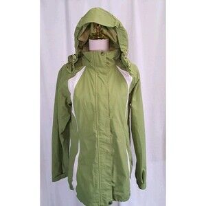 Eddie Bauer Weather Edge Waterproof Breathable Hooded Jacket Green White Size M